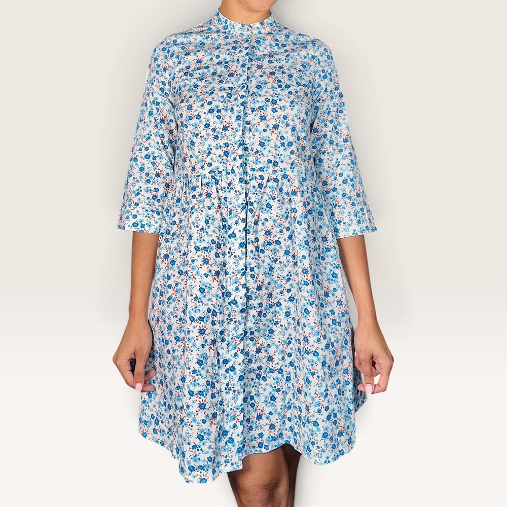 Tuckernuck Bluebell Floral Ditsy Calico Royal Mini Shirt Dress XS Like New
